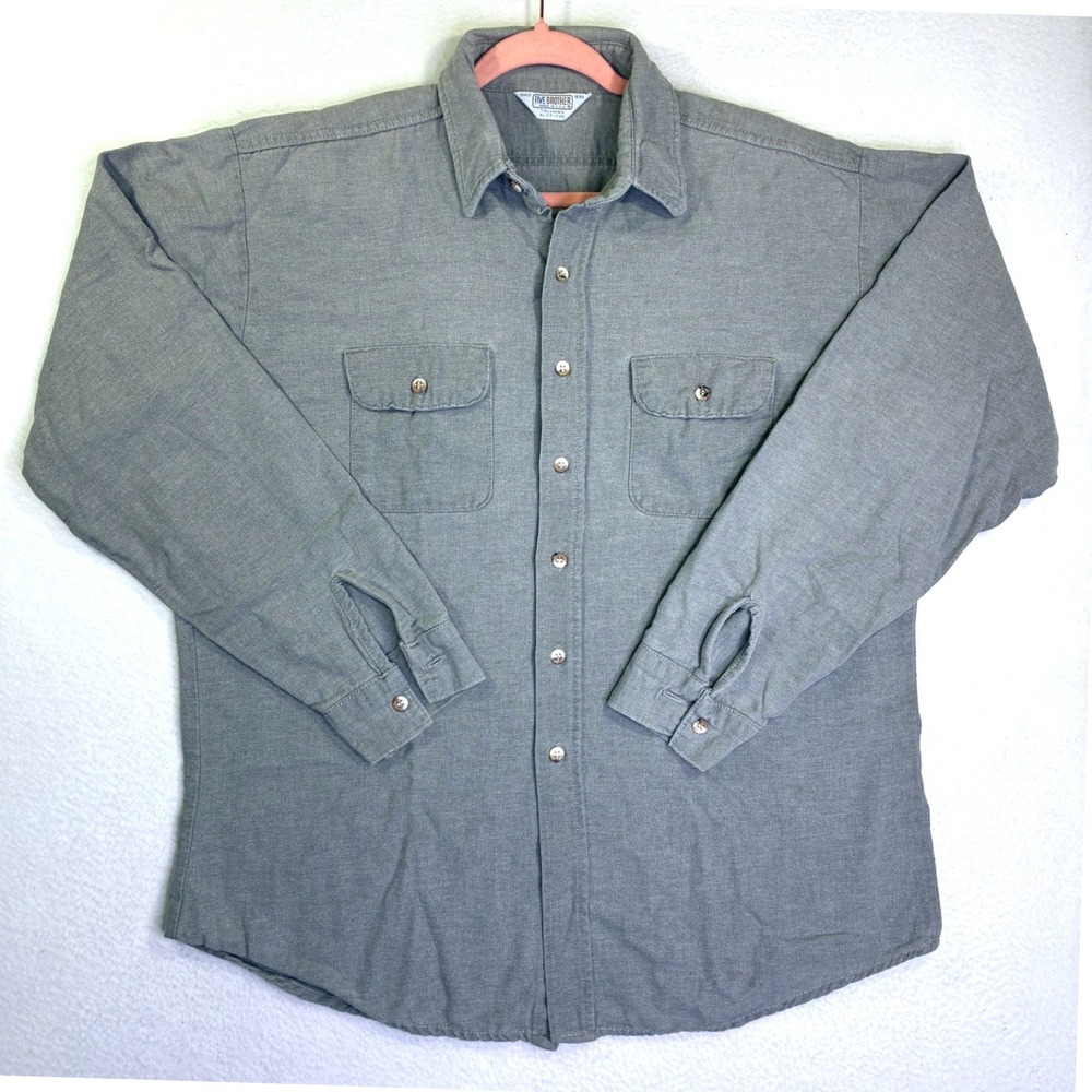 Five Brother Gray Flannel Work Shirt Mens XL Tallman Made in USA Long Sleeve